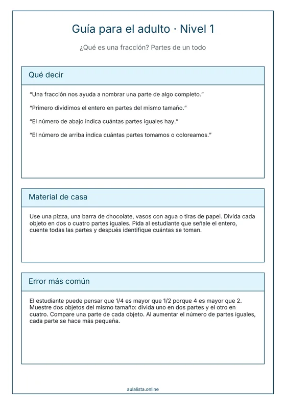 Guía para el adulto, Nivel 1